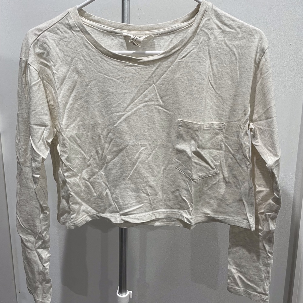 White Cropped Long Sleeve Shirt